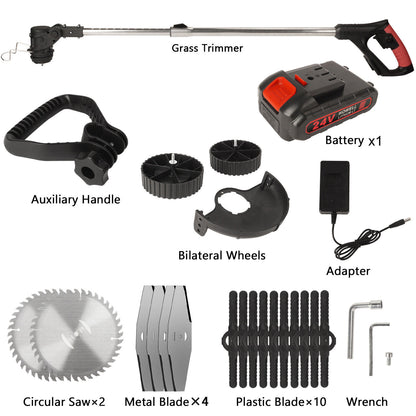 Cordless Grass Lawn Trimmer Roller Base Edge Brush Cutter Blade Whipper Snipper