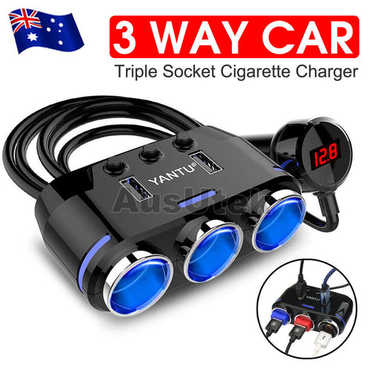 3 Way Multi Car Cigarette Lighter Socket Splitter Dual USB Charger/Power Adapter - Bright Tech Home