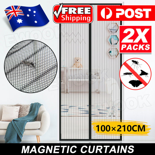 2x SET Magnetic Door Mesh Black Fly Screen Magic Magna Mosquito Bug Curtain - Bright Tech Home