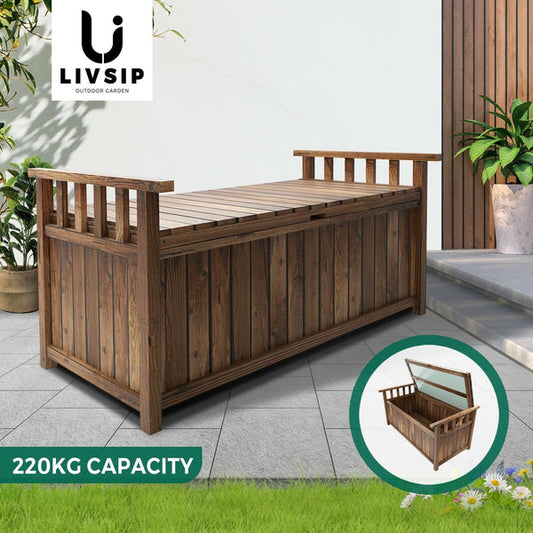 Livsip Outdoor Storage Box Wooden Garden Bench Chest Toy Tool Sheds Furniture