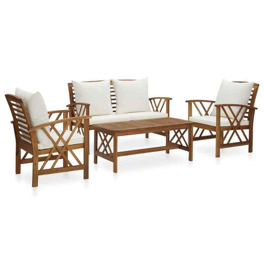 4 Piece Garden Lounge Set with Cushions Solid Acacia Wood vidaXL - Bright Tech Home