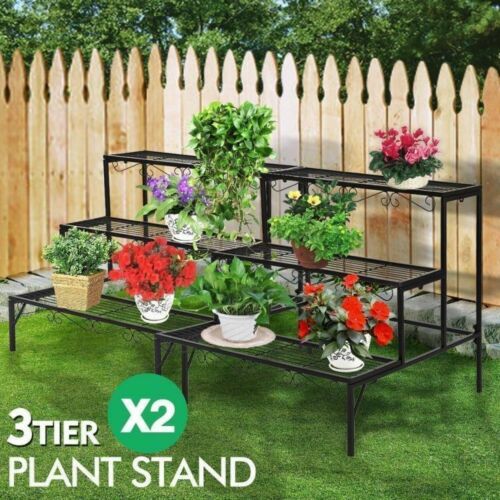 2x Outdoor Indoor Plant Stand Garden Metal 3 Tier Planter Corner Shelf - Bright Tech Home