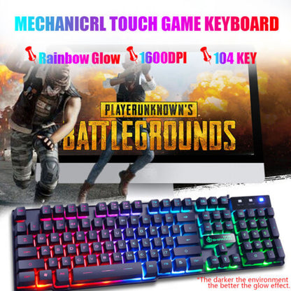 T6 Gaming Keyboard and Mouse Set for PC Laptop Rainbow Backlight Usb Ergonomic