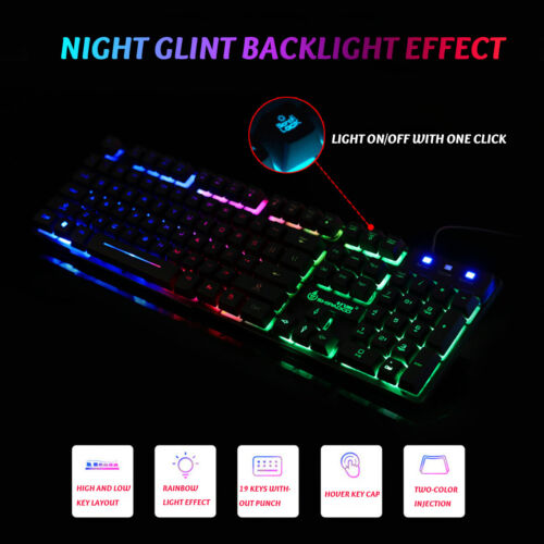 T6 Gaming Keyboard and Mouse Set for PC Laptop Rainbow Backlight Usb Ergonomic