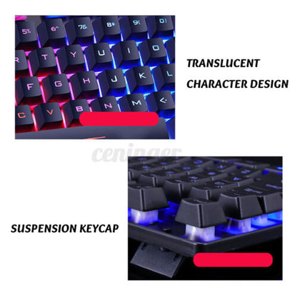 T6 Gaming Keyboard and Mouse Set for PC Laptop Rainbow Backlight Usb Ergonomic