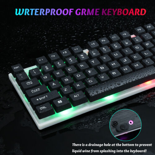 T6 Gaming Keyboard and Mouse Set for PC Laptop Rainbow Backlight Usb Ergonomic