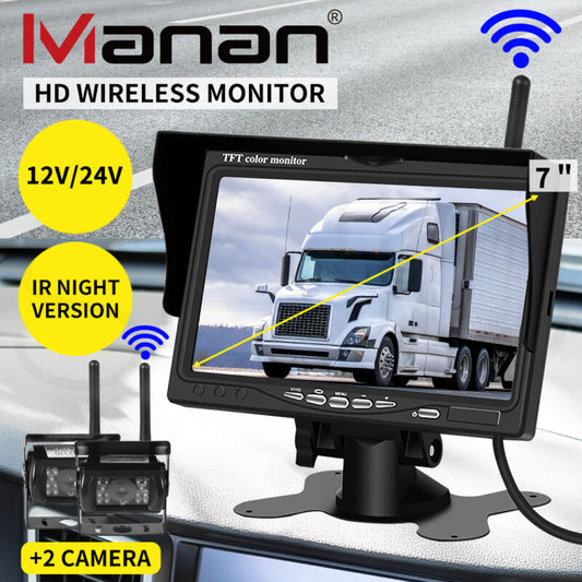 7" Wireless Rear View Monitor +2 Reversing Camera Kit Caravan Bus Truck 12 24V - Bright Tech Home