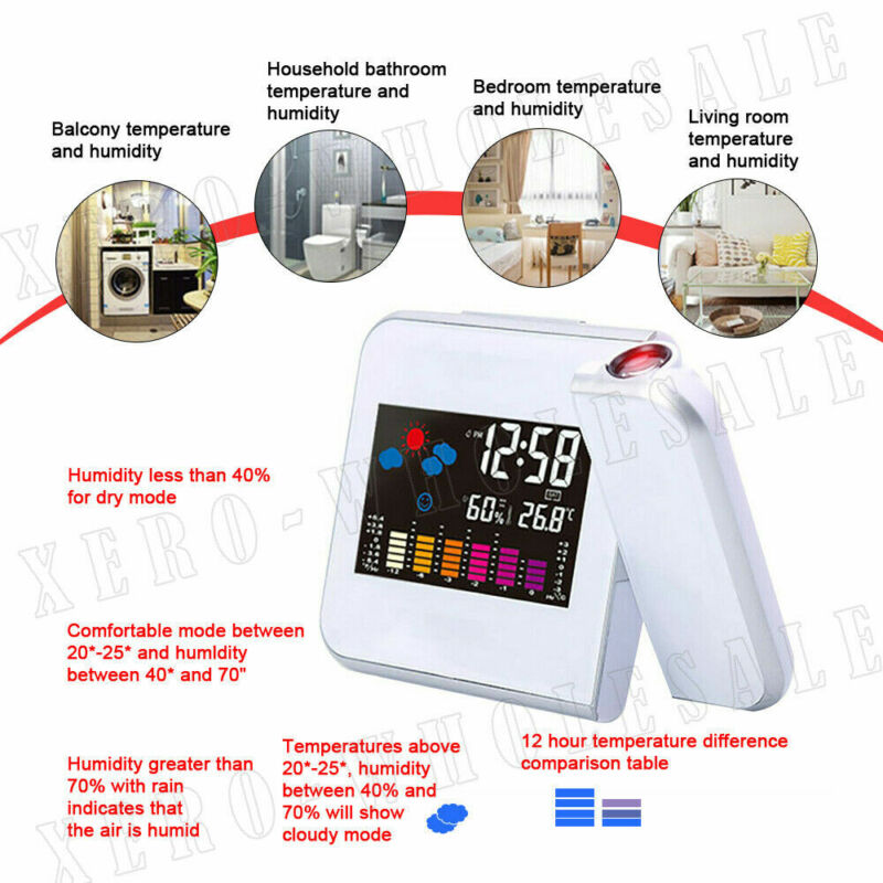 Projection Alarm Clock Smart Digital LED Temperature Time Projector LCD Display