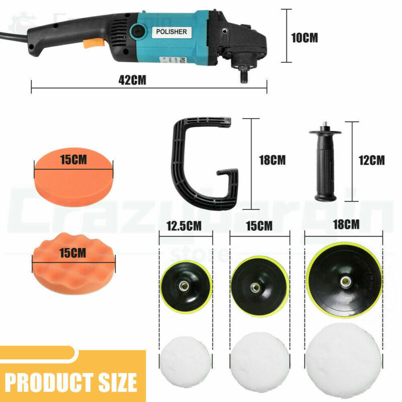 1600W Polisher Car Electric Machine Waxer Tool 180mm 150mm Sander Buffer Pad kit - Bright Tech Home