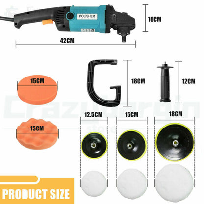 1600W Polisher Car Electric Machine Waxer Tool 180mm 150mm Sander Buffer Pad kit - Bright Tech Home