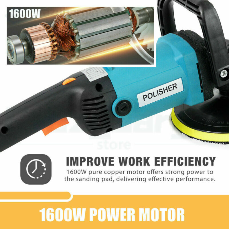 1600W Polisher Car Electric Machine Waxer Tool 180mm 150mm Sander Buffer Pad kit - Bright Tech Home