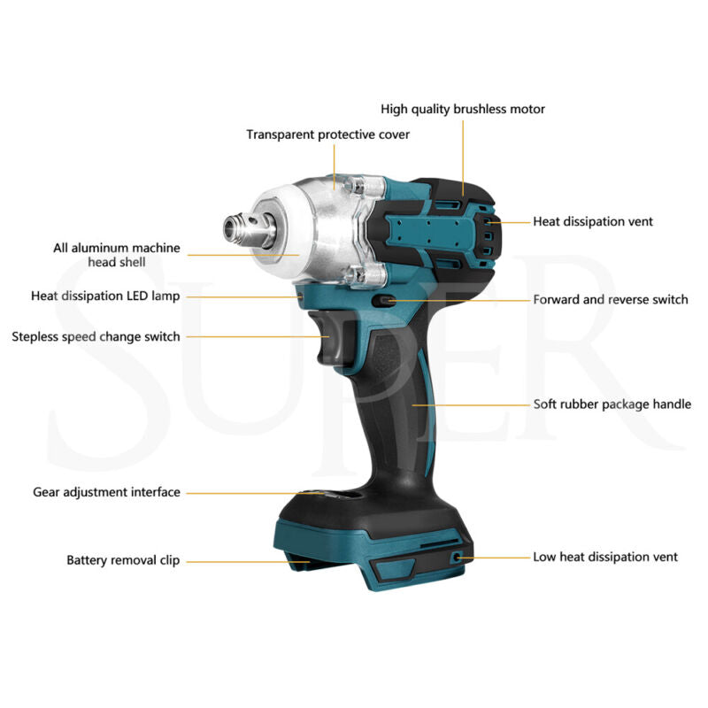 18V Cordless Brushless Impact Wrench Driver Tool Replace Body For Makita Battery - Bright Tech Home