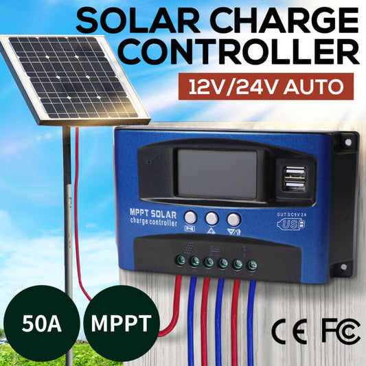 50A Solar Charge Controller 12V 24V Regulator Auto Dual USB Mppt Battery - Bright Tech Home