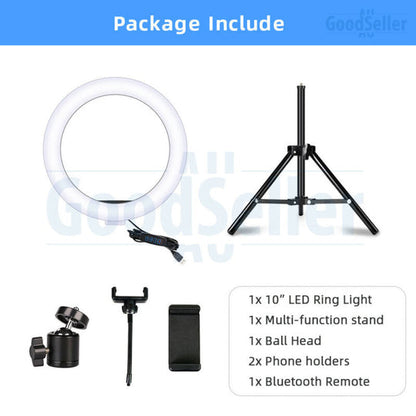 10" DIMMABLE LED RING LIGHT RETRACTABLE STAND KIT SELFIE MAKEUP LIVE STREAMING - Bright Tech Home