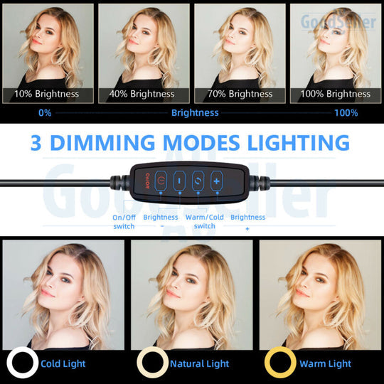 10" DIMMABLE LED RING LIGHT RETRACTABLE STAND KIT SELFIE MAKEUP LIVE STREAMING - Bright Tech Home