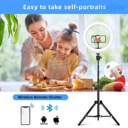 10" DIMMABLE LED RING LIGHT RETRACTABLE STAND KIT SELFIE MAKEUP LIVE STREAMING - Bright Tech Home