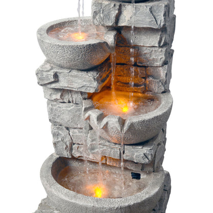 Outdoor 4 Tiered Floor Water Feature Fountain Garden Decor w/ LED Light & Pump