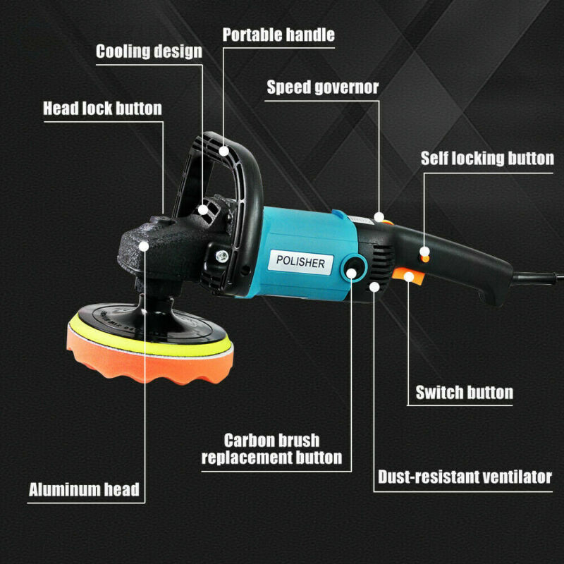 1600W Polisher Car Electric Machine Waxer Tool 180mm 150mm Sander Buffer Pad kit - Bright Tech Home