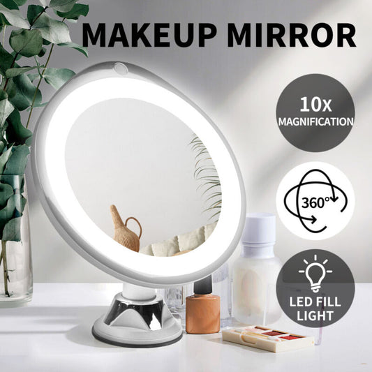 10x Magnifying Makeup Mirror LED Light Cosmetic Bathroom Round 360° Rotation - Bright Tech Home