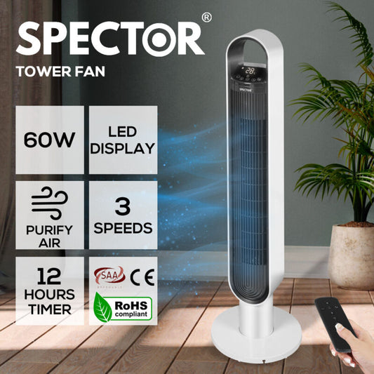 Spector Tower Fan Portable Oscillating Remote Control LED Display Timer Ionizer - Bright Tech Home