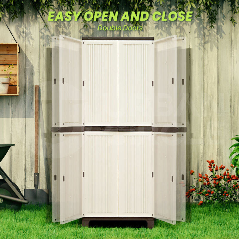 GROVERDI OUTDOOR STORAGE CABINET BOX GARDEN SHEDS LOCKABLE CUPBOARD TALL GARAGE - Bright Tech Home