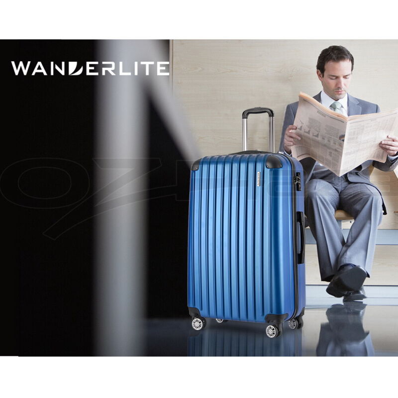 WANDERLITE 3PCS LUGGAGE SET TRAVEL SUITCASE STORAGE ORGANISER TSA BLUE - Bright Tech Home