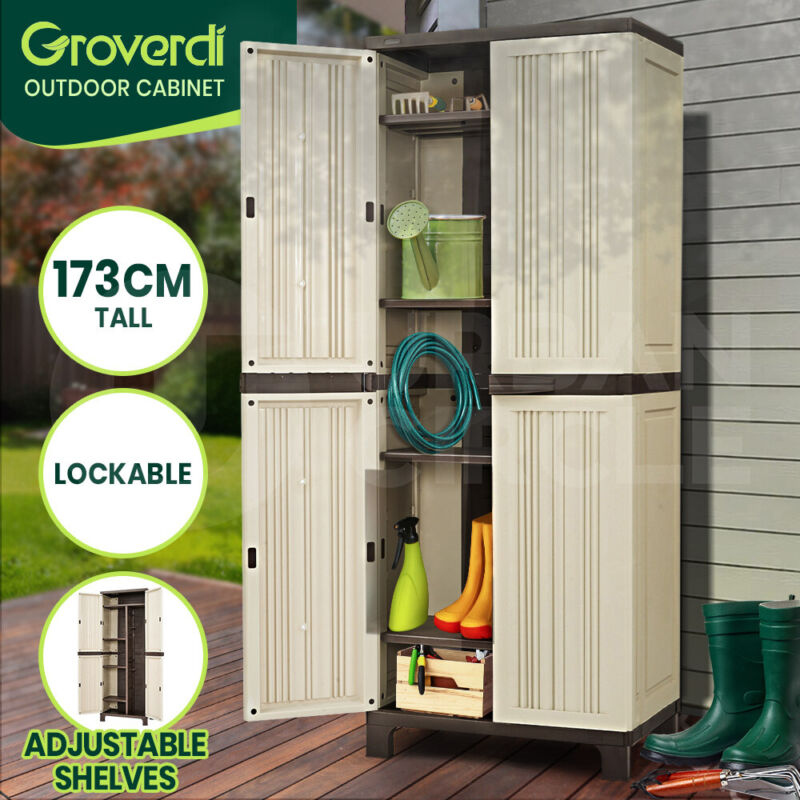 GROVERDI OUTDOOR STORAGE CABINET BOX GARDEN SHEDS LOCKABLE CUPBOARD TALL GARAGE - Bright Tech Home