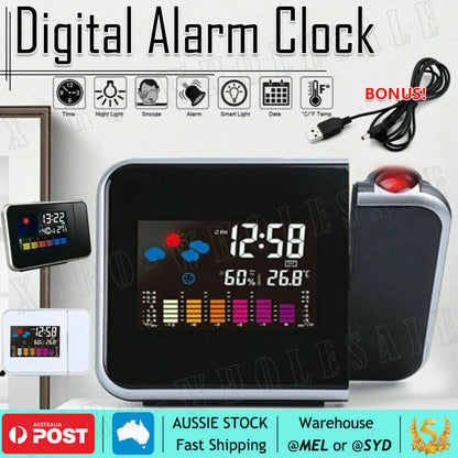 Projection Alarm Clock Smart Digital LED Temperature Time Projector LCD Display