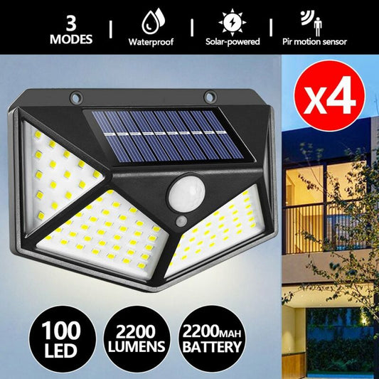 4Pack 100 LED Solar Power Motion Sensor Light Outdoor Security Garden Waterproof - Bright Tech Home