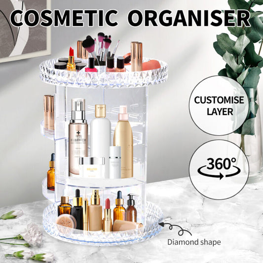 Makeup Organiser Acrylic Cosmetic Storage Holder Display Stand 360° Rotating - Bright Tech Home