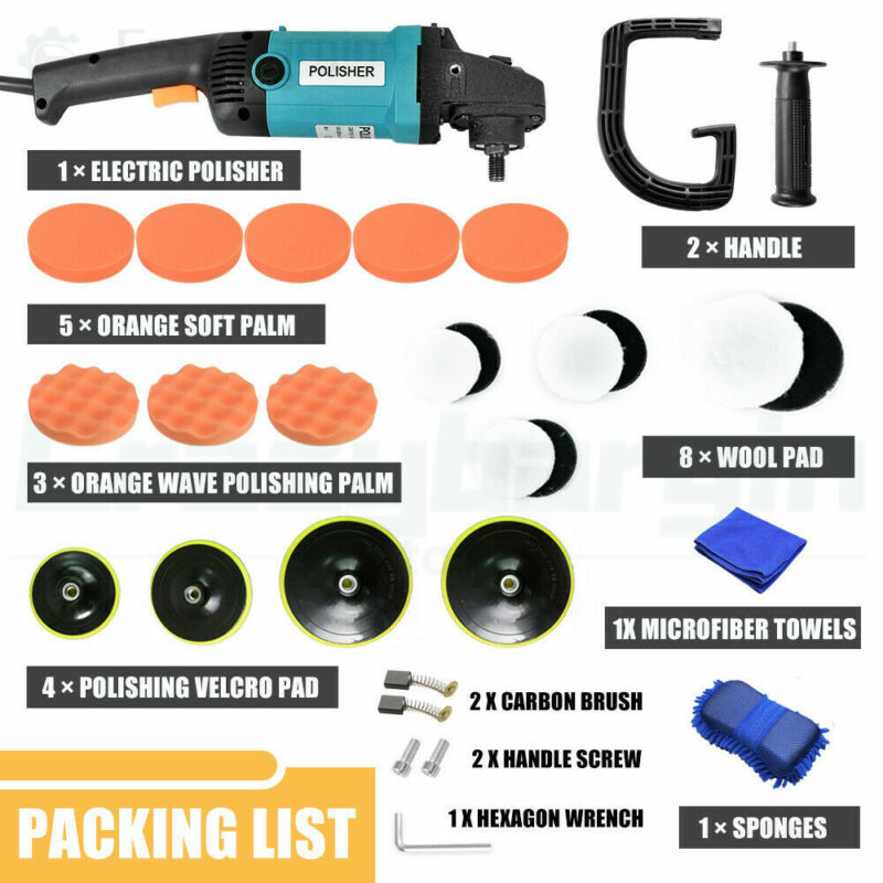 1600W Polisher Car Electric Machine Waxer Tool 180mm 150mm Sander Buffer Pad kit - Bright Tech Home