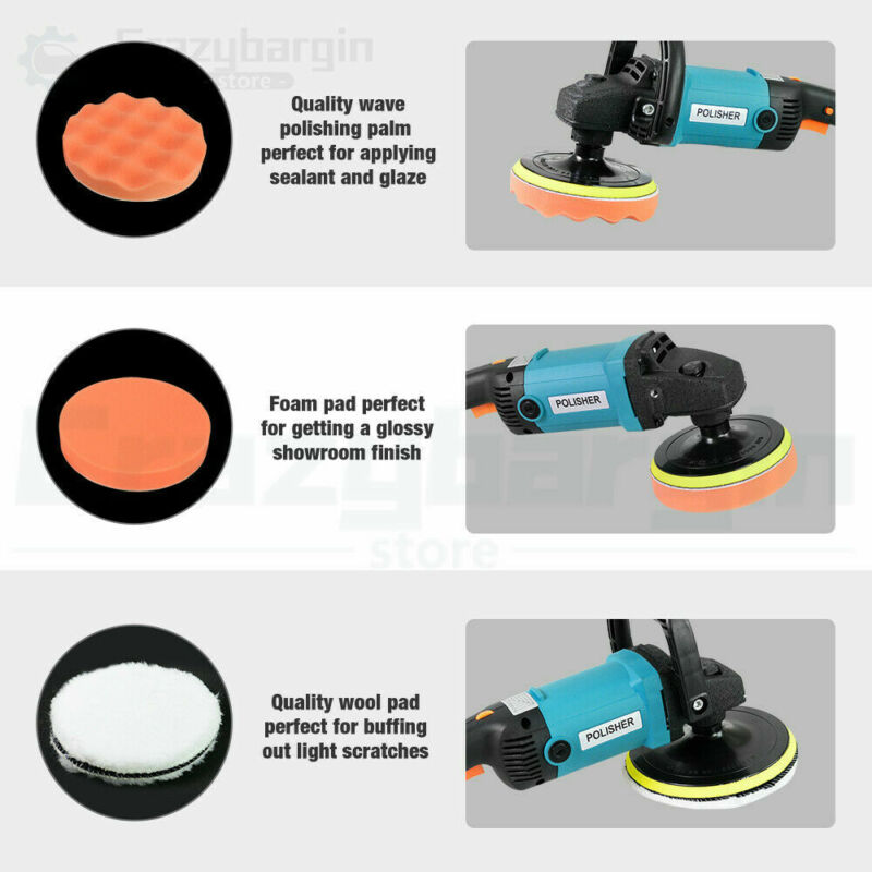 1600W Polisher Car Electric Machine Waxer Tool 180mm 150mm Sander Buffer Pad kit - Bright Tech Home