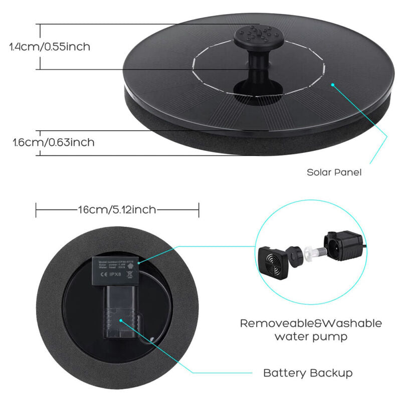 2022 Outdoor Solar Powered Floating Bird Bath Water Fountain Pump Garden Pond - Bright Tech Home