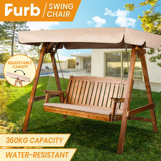 Furb Swing Chair Outdoor Furniture Wooden Garden Bench 3 Seater Canopy Hammock